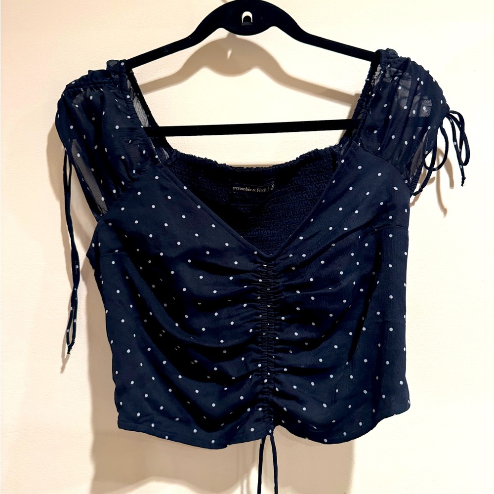 Abercrombie & Fitch cap sleeve crop top, polka dot, navy, M